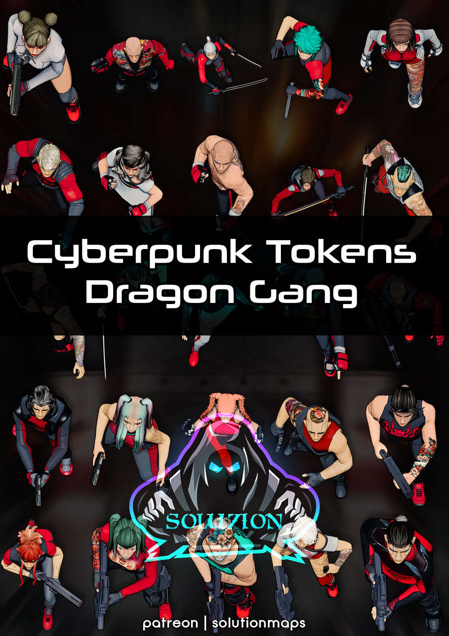 Dragon Gang - Cyberpunk Top-Down Token Pack - SolutionMaps | DriveThruRPG