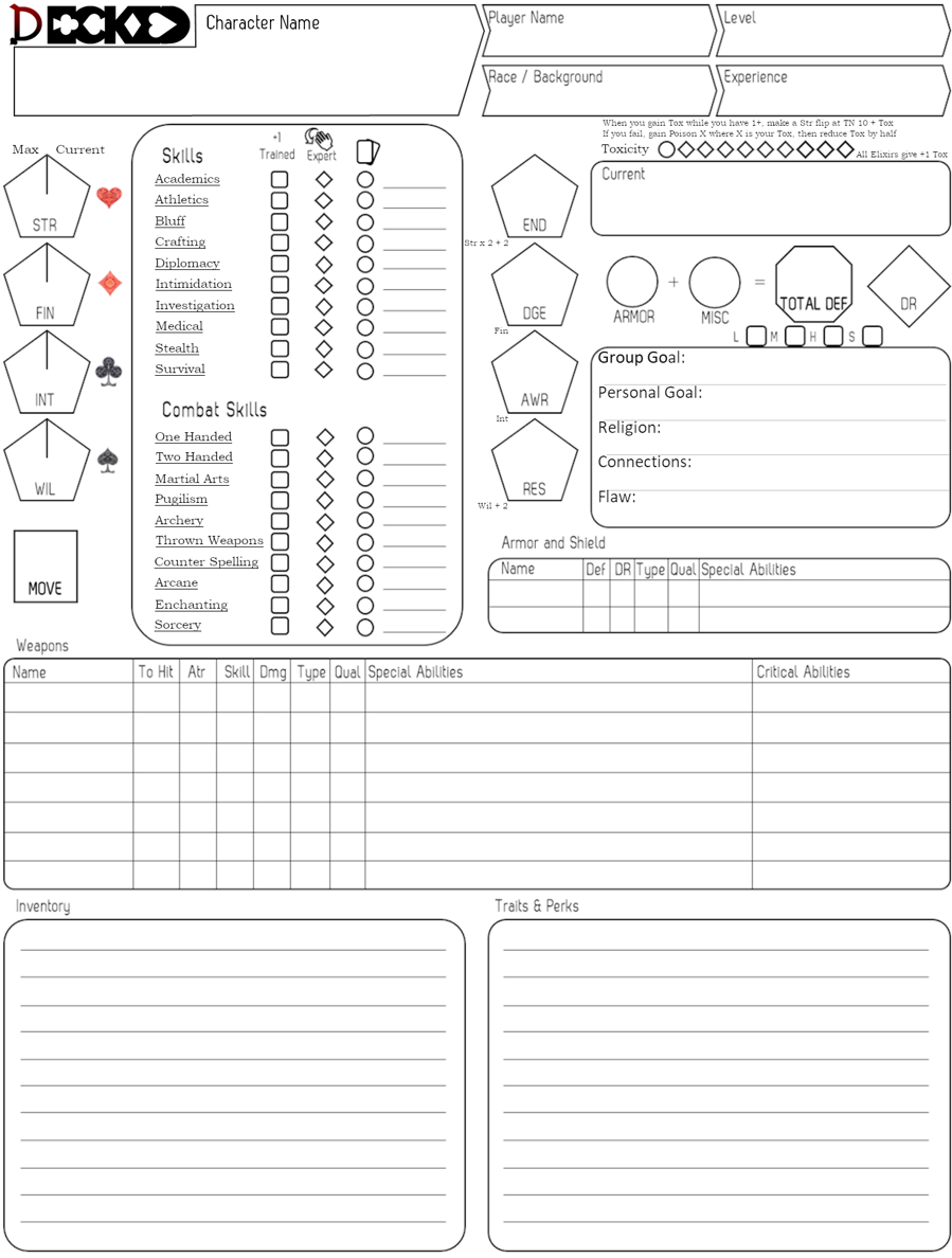 Drivethrurpg Inventory Sheet.pdf Decked Character Sheet - DeckedRPG | DriveThruRPG