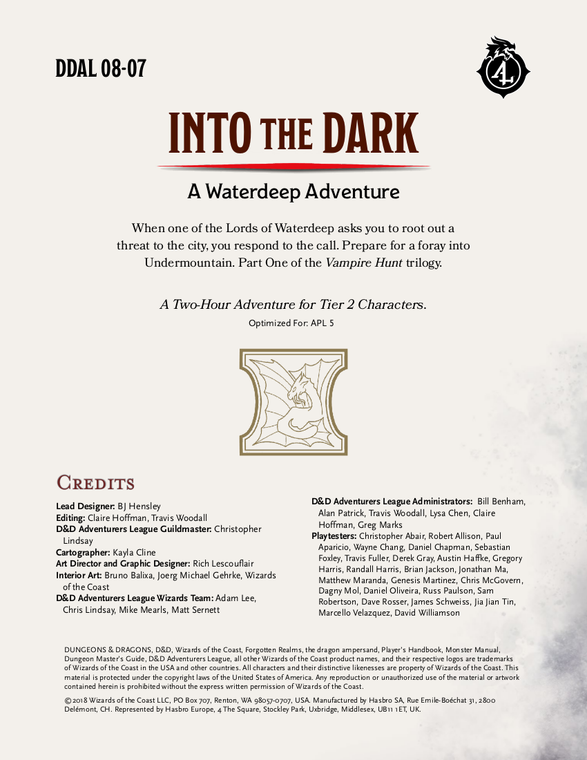 DDAL08-07 Into the Dark - D&D Adventurers League | Dungeon Masters