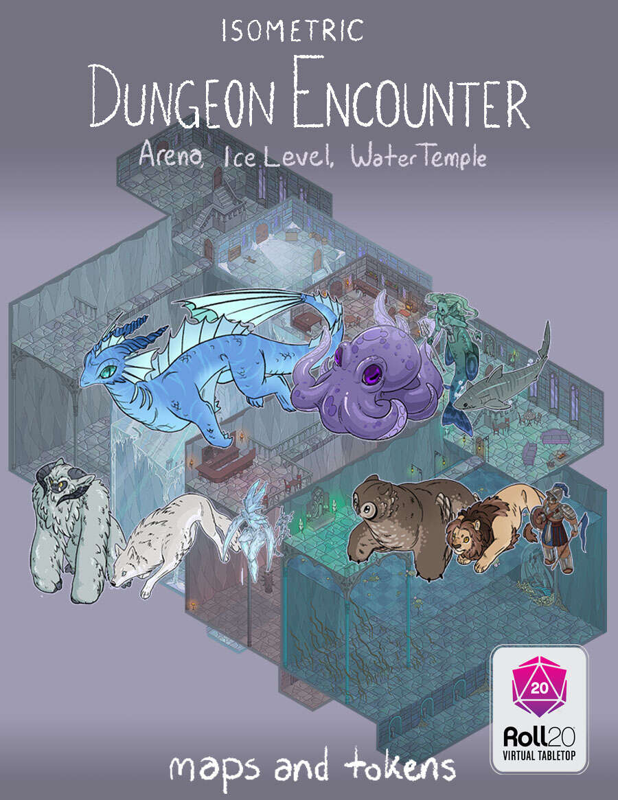 Isometric dungeon encounter arena ice level water temple roll20