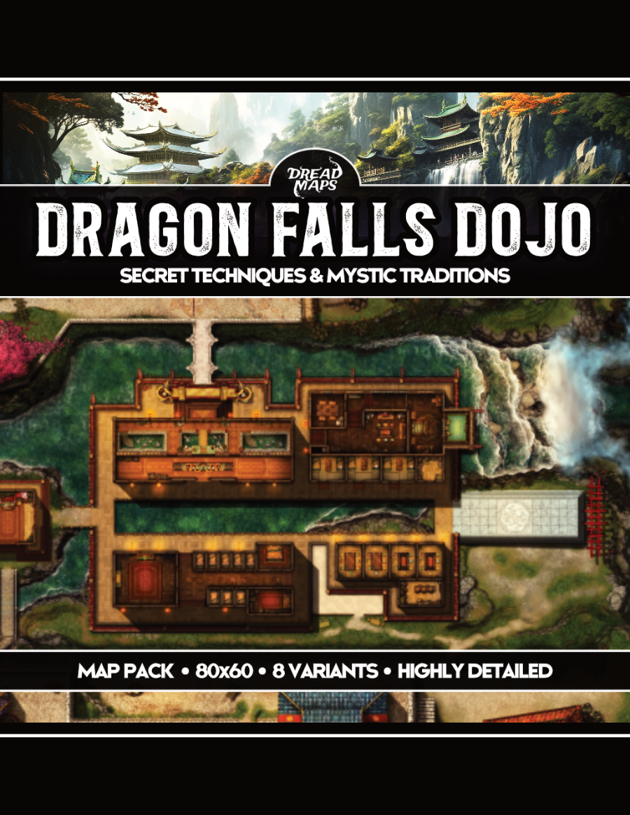 Dragon Falls Dojo - 8 Variants - Eastern Feudal Japan Ninja Samurai  Battlemap - Dreadmaps | Buildings | Cities & Towns | DriveThruRPG