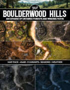 Boulderwood Hills - An Expanse of Untamed Forest and Winding Wagon Road Paths Battlemap in 9 Variants