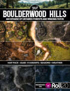 Boulderwood Hills - An Expanse of Untamed Forest and Winding Wagon Road Paths Battlemap in 9 Variants (Roll20)