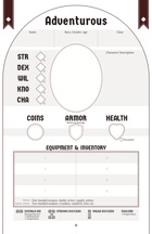 Adventurous character sheets