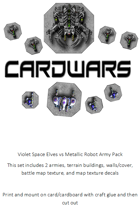 Top Down Sci-Fi Violet Space Elves vs Metallic Robots Army Battle Set Tokens