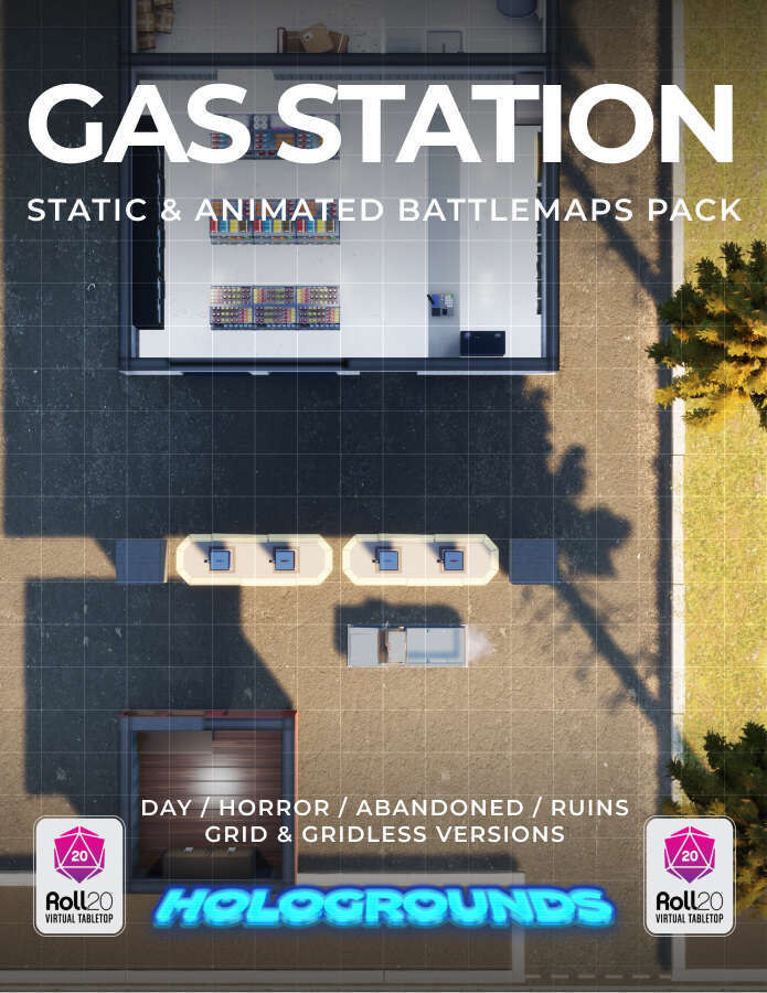 Gas Station Static &amp; Animated Battlemaps Pack (4 variants 