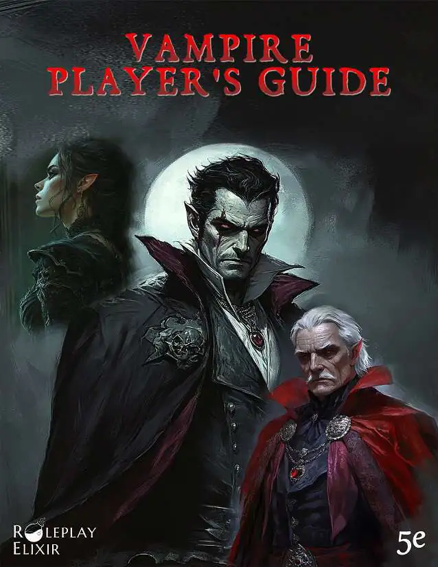 Cover art for 'Vampire Player's Guide' shows three stylistically different vampires in front of a full moon.