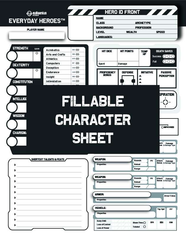 Everyday Heroes™ Character Sheets - Evil Genius Games | DriveThruRPG