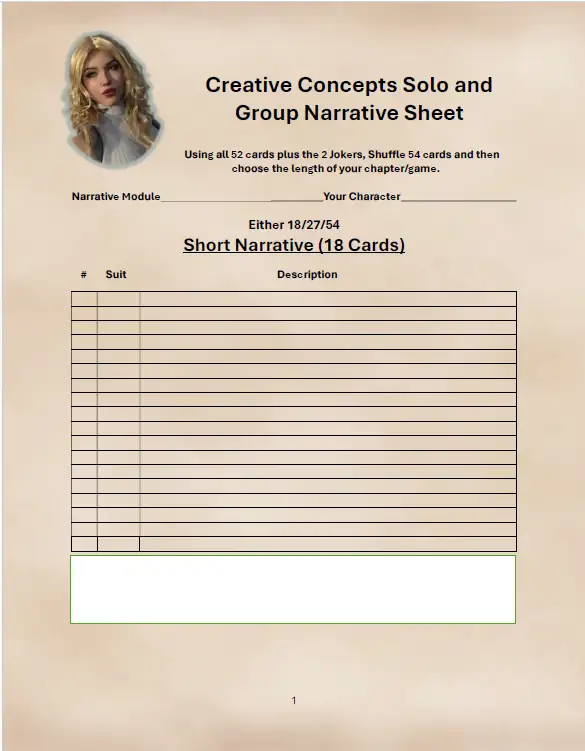 Cover of Creative Concepts Solo and Group Narrative Sheet