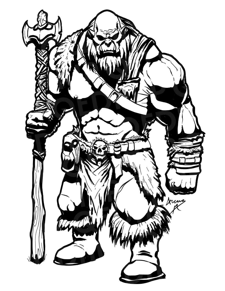 Orc Shaman (Black and White) - Qedhup Games | Character BnW Art ...