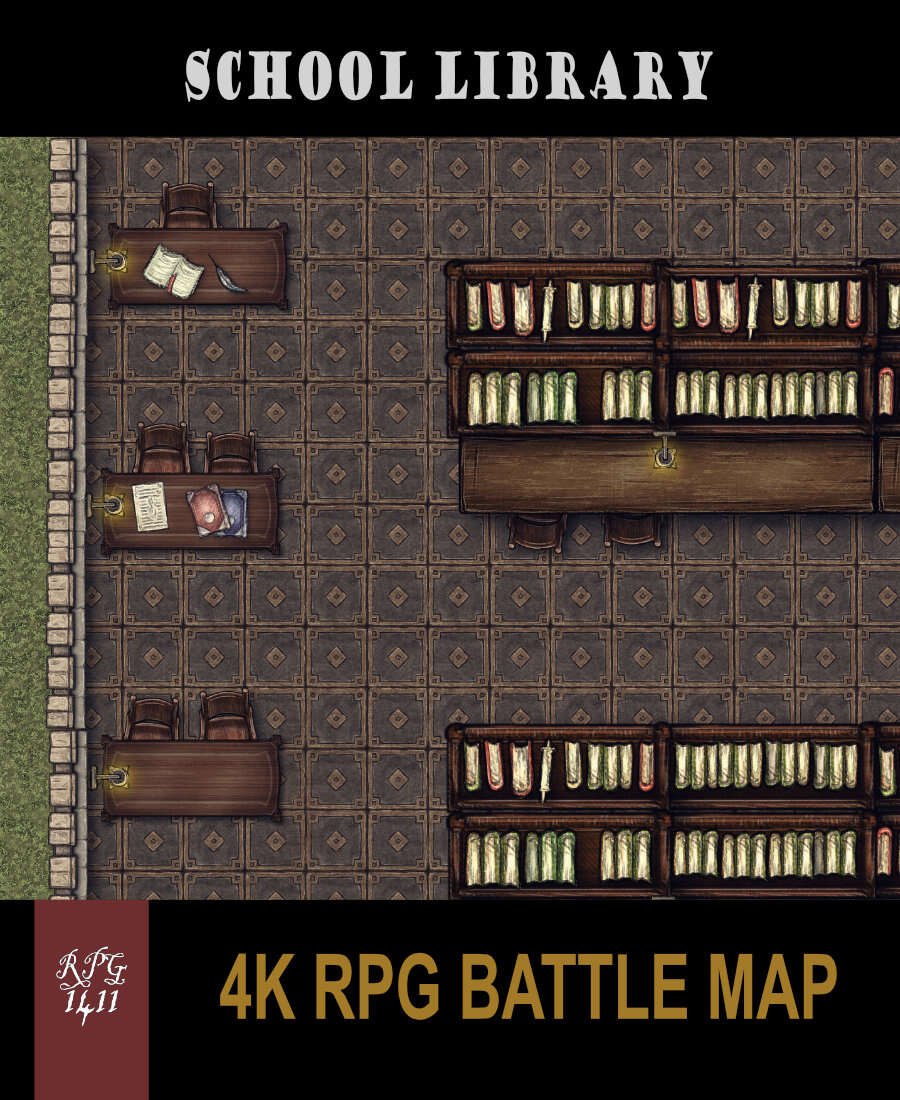 School Library, RPG Battle Map - RPG 1411 | DriveThruRPG