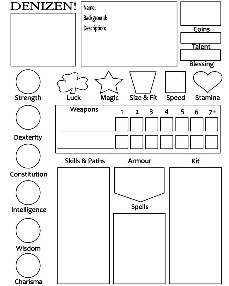 Denizen! Character Sheet - Nwyvre | DriveThruRPG