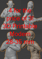 4 for the price of 3! 4 modern heroes and heroines - 3D Printable 28 - 35 mm miniature (.STL in Zip file)