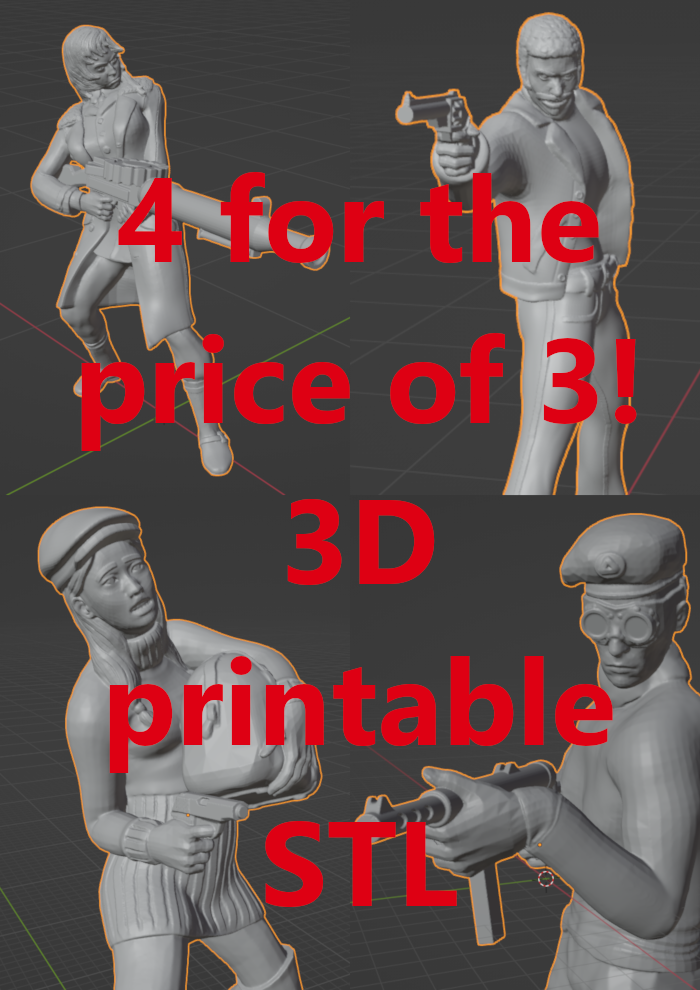 4 for the price of 3! Amelia, Richard, Li and Kevin. 3D Printable 28 - 35 mm miniature (.STL in Zip ...