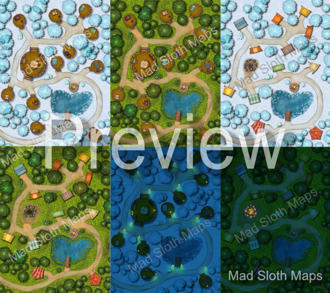 Forest Village and Campsite - TTRPG Fantasy Battle Maps (2K/4K)