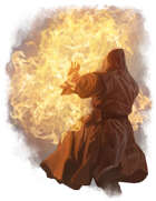 Spot Illustration Stock Art: Wizard Casting a Fire Spell