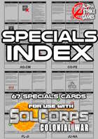 SolCorps: Colonial War - Specials Index