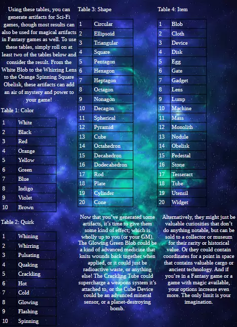 Sci-Fi Artifact Generator