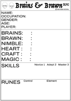 Brains and Brawn RPG : CHARACTER SHEETS