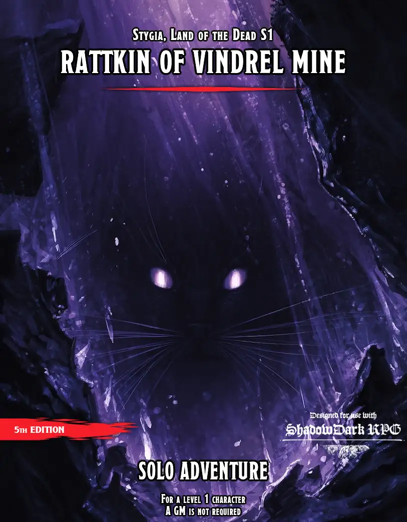 Cover of Stygia S1 - Rattkin of Vindrel Mine (Solo 5e or Shadowdark adventure)