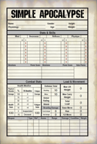 Simple Apocalypse Fillable Form Character Sheet