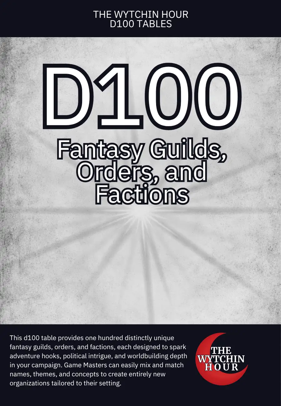 Cover of D100 Fantasy Guilds, Orders, and Factions