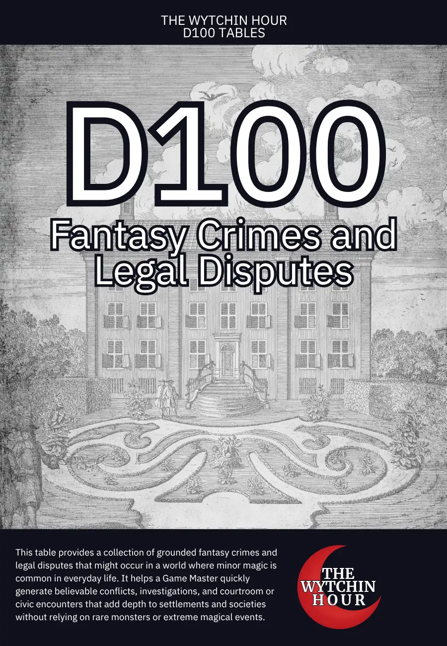 D100 Fantasy Crimes and Legal Disputes