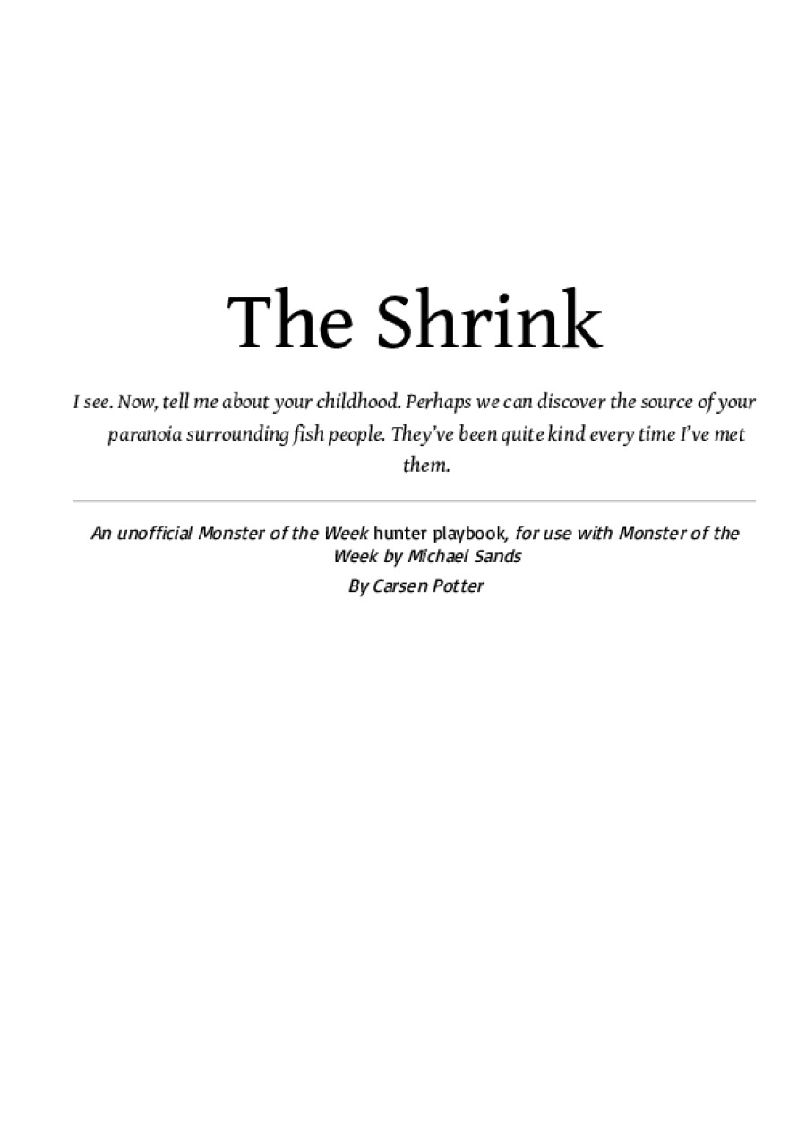 The Shrink, A Monster of the Week Playbook