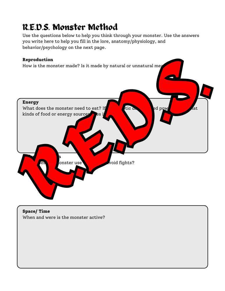 Monster Method R.E.D.S. Monster Method Worksheet - Piranha Squirrel Productions ...