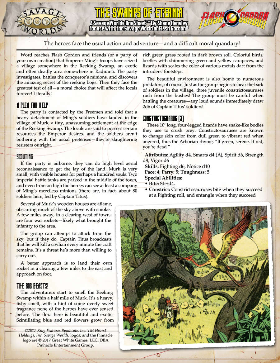 The Savage World of Flash Gordon: The Swamps of Eternia - Pinnacle  Entertainment | The Savage World of Flash Gordon | DriveThruRPG