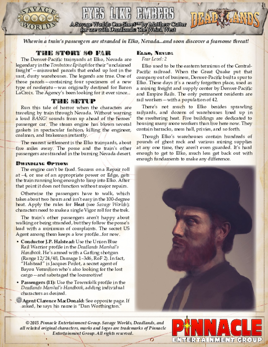 Deadlands Reloaded: One Sheet - Eyes Like Embers