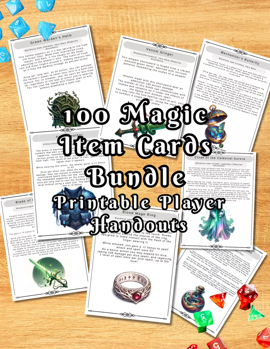 100 Magic Item Cards for D&D 5e - Printable PDF - DMs Assistant ...