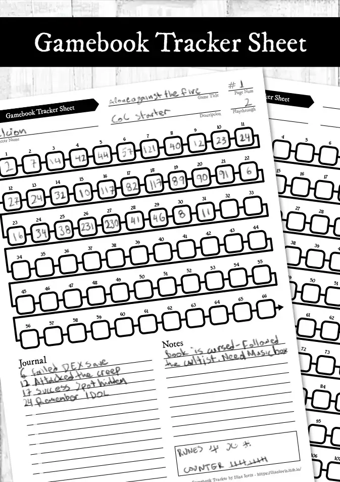 Gamebook Tracker Sheet