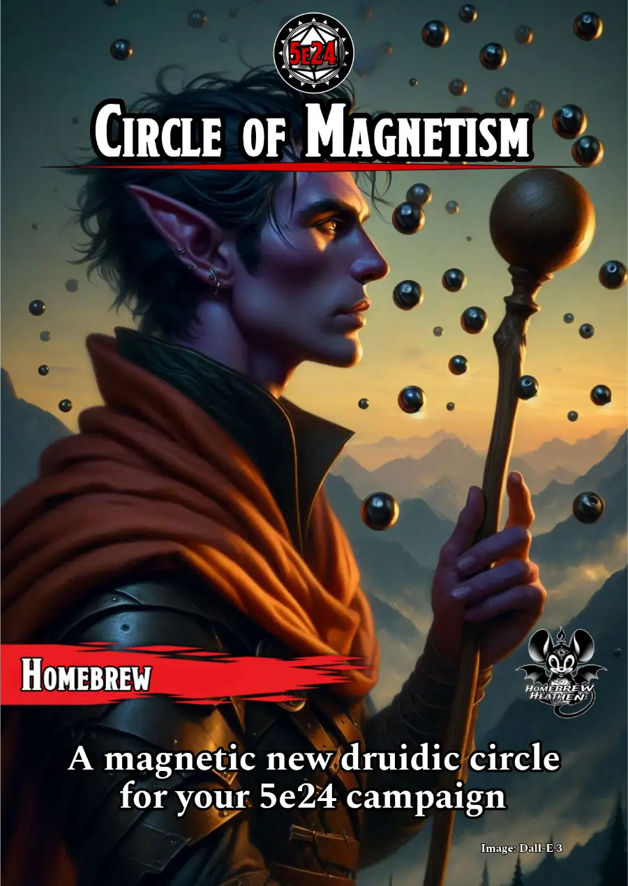 Cover art for 'Circle of Magnetism' features a purple tiefling surround by floating black orbs.