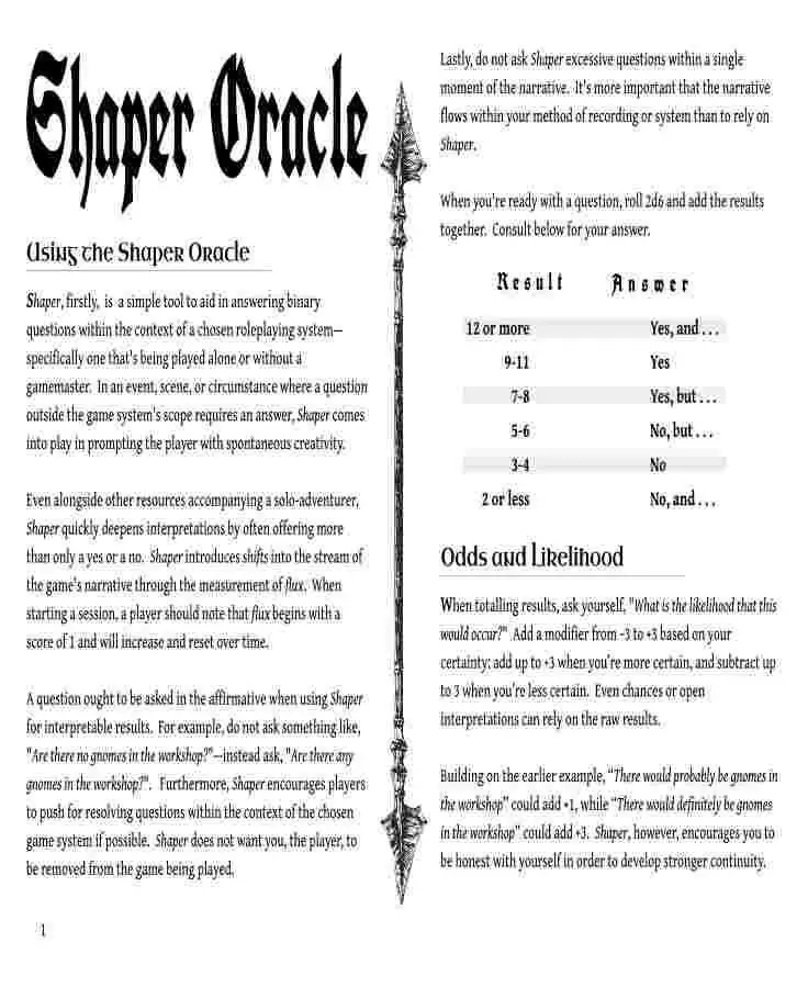 Shaper Oracle: Solo Roleplaying