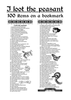 I loot the peasant - 100 items on a bookmark