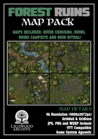 Fantasy Forest Ruin Map Pack - River Crossing, Campsite, Forest Ruin & Ritual. 4K + PDF