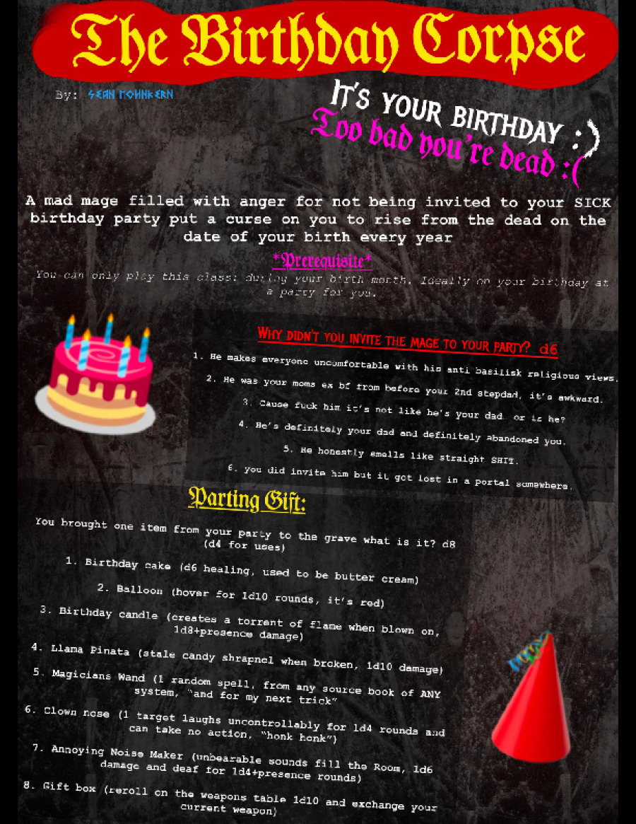 The Birthday Corpse, A Class for MÖRK BORG