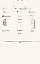 TALES From the Loom, Group play character sheet