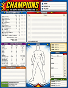 Champions RPG Character Sheet Pack (15 Sheets)