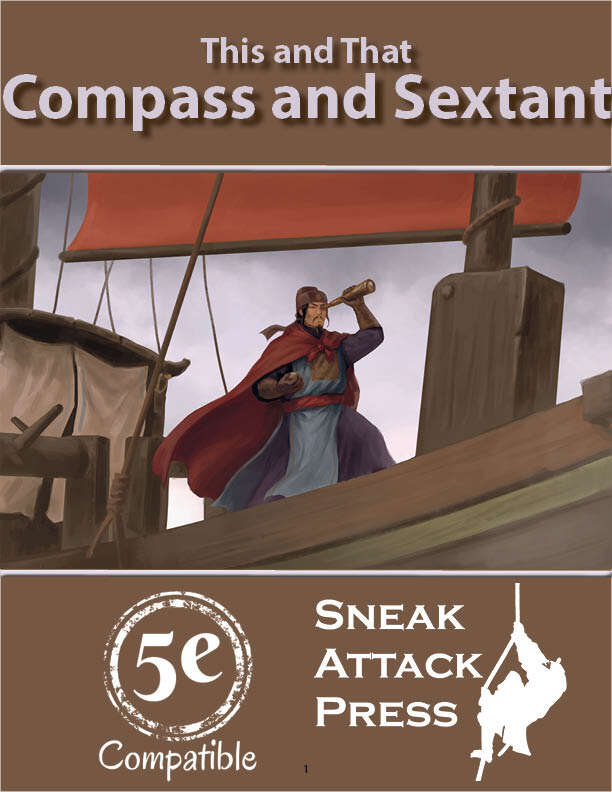 Cover of Compass and Sextant: A ship captains looks through a spyglass while holding a compass in his other hand.