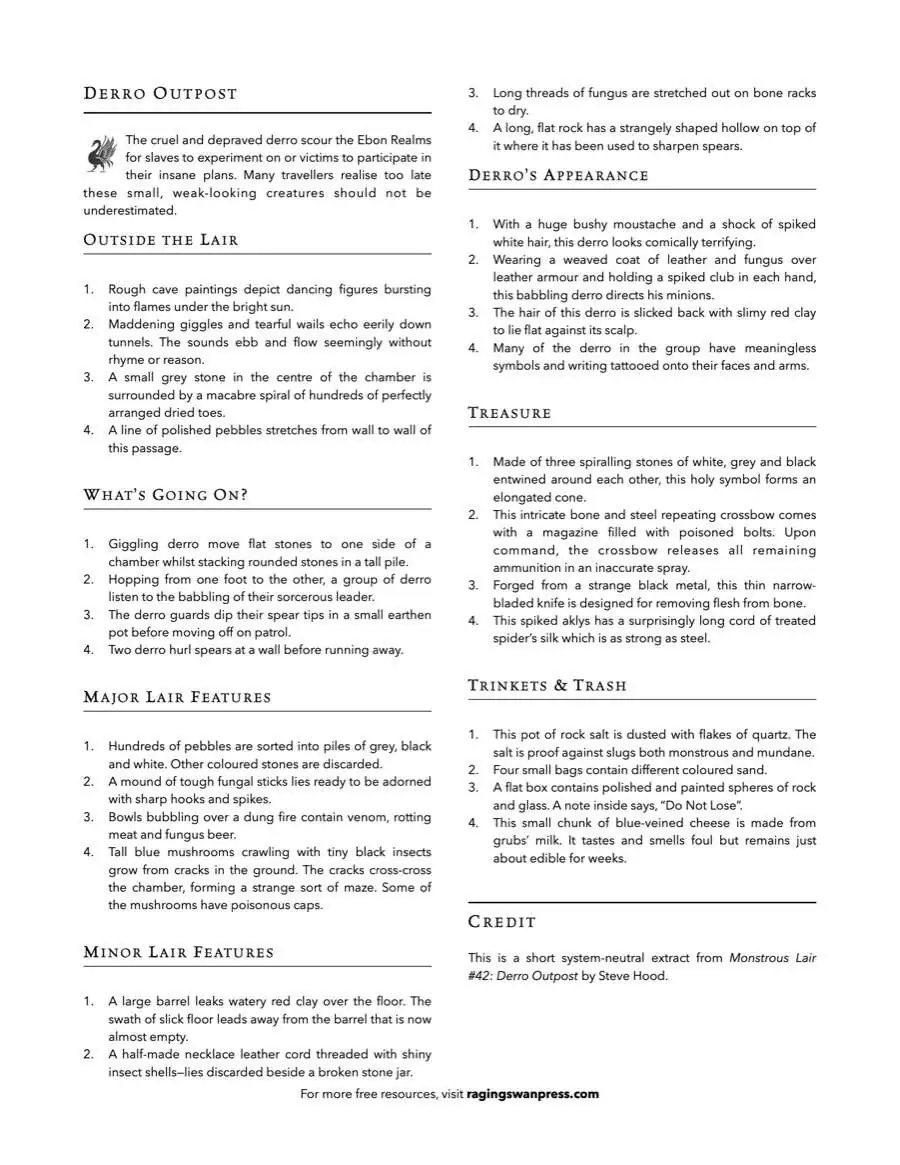One Pager Derro Outpost Raging Swan Press Dungeon Dressing One pager derro outpost raging swan press dungeon dressing
