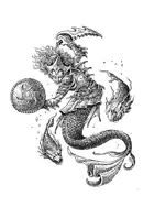 Hand-Drawn RPG Stock Art - Merfolk Warrior : With Jagged Dagger and Shield