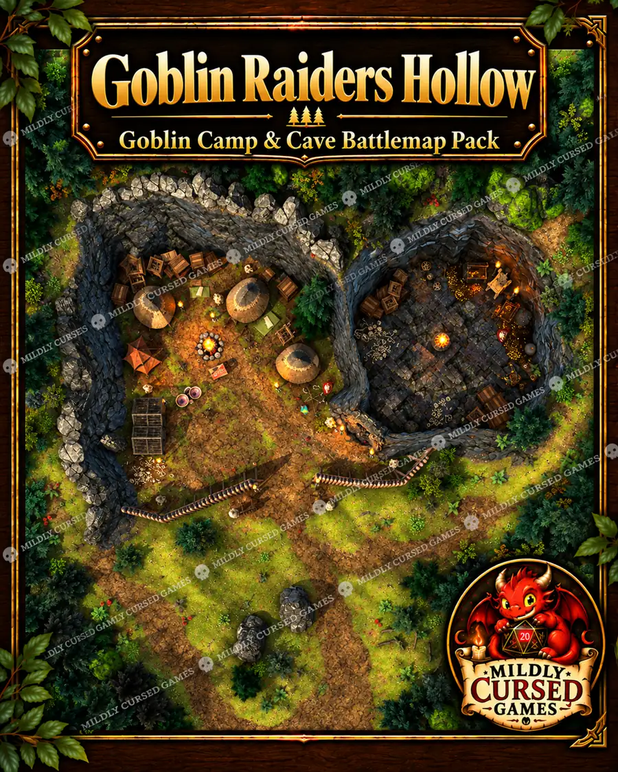 Goblin Raiders Hollow | Goblin Camp, Cave Lair & Wilderness Battlemap Pack — product thumbnail