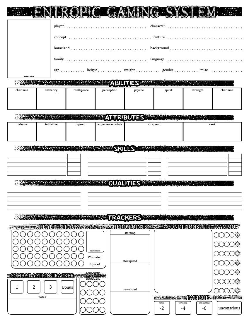 Entropic Gaming System: Character Sheet - Mystical Throne Entertainment ...