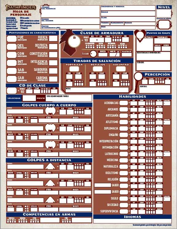Ficha Pathfinder 2e 