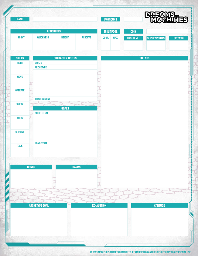 Drivethrurpg Inventory Sheet.pdf Dreams and Machines: Character Sheet PDF - Modiphius | Free Products ...