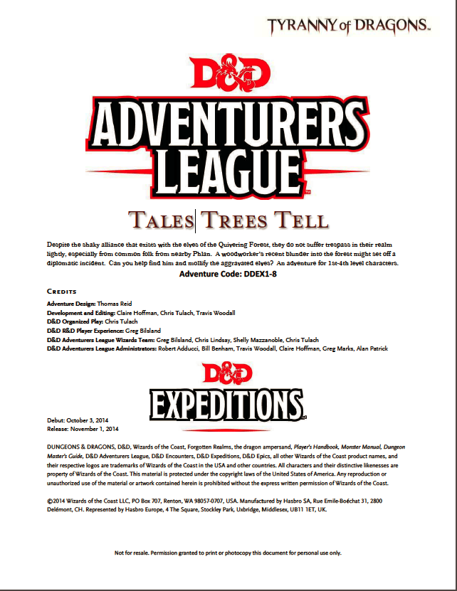 DDEX1-08 Tales Trees Tell (5e) - Wizards of the Coast | D&D 5th