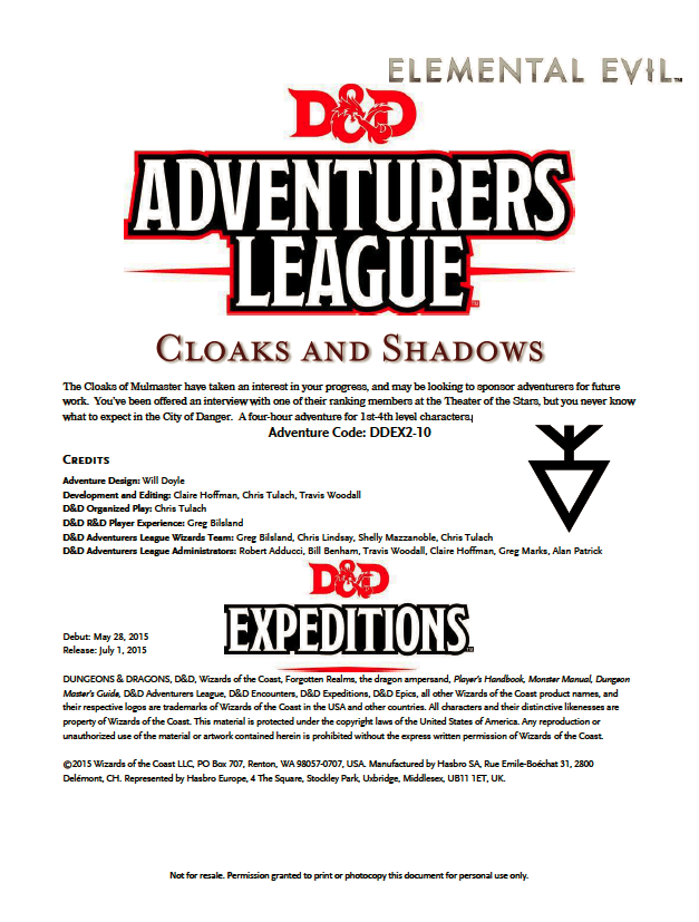 DDEX2-10 Cloaks and Shadows (5e)