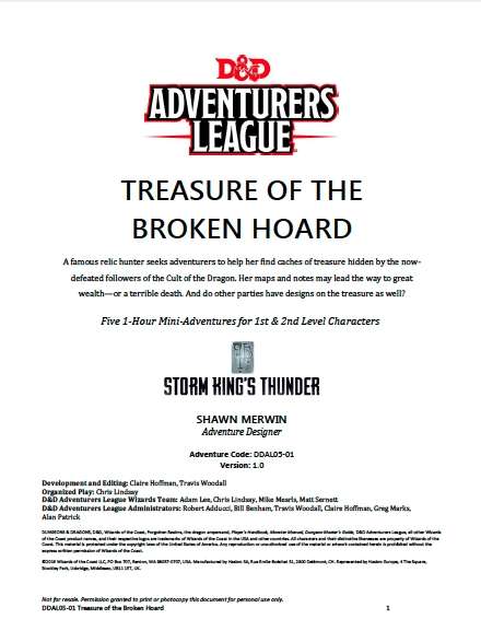 DDAL05-01 Treasure of the Broken Hoard (5e) - Wizards of the Coast